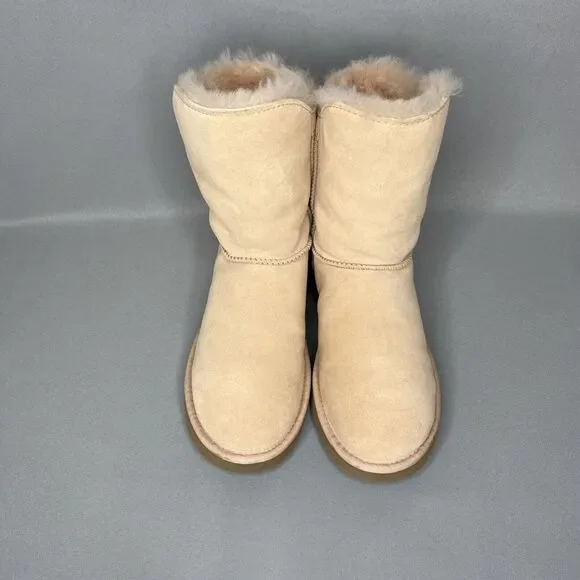 Womens UGG Boots Sz 8 Turn Lock Suede Wool Pinkish Tan Blush Amber #1094933 Boho - Picture 2 of 16